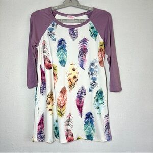 The Pulse Boutique Top S Feathers 3/4 Sleeve Aztec Baseball Jersey Style New